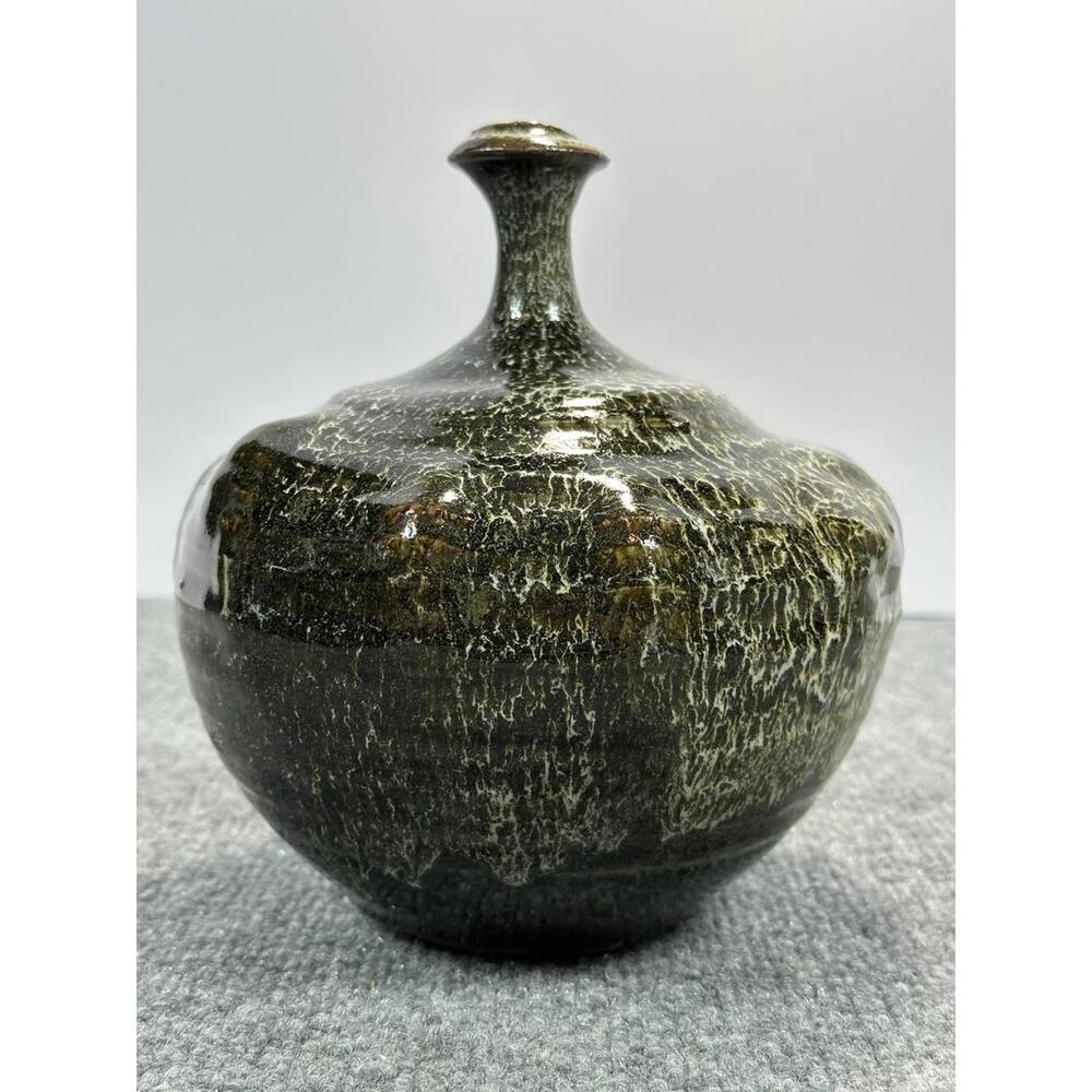 Vase Handcrafted Studio Art Stoneware Pottery‎ Variegated Glaze Brown Not Signed